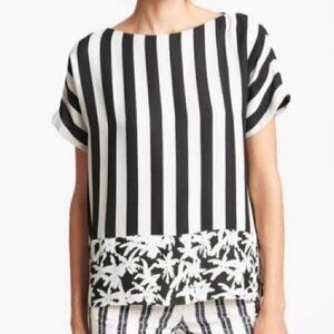 Kenzo Paris black & white striped blouse with floral applique size S